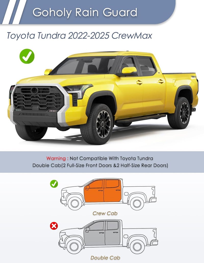 Goholy in-Channel Window Rain Guard for Toyota Tundra 2022-2026 CrewMax Truck Rain Guards Side Window Visors Low Profile Vent Visor Window Deflectors Vent Shades Car Accessories - Image 3